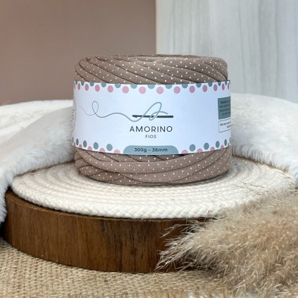 11586 textilni spagaty amorino fio s potiskem premium 36mm cappuccino dots