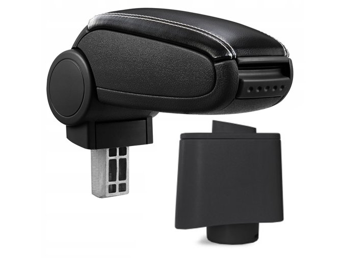 Lakťová opierka VW POLO 5 (6R) - plastový adaptér, čierna, eko-koža s bielou niťou