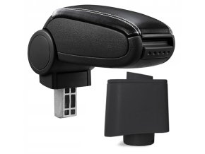 Lakťová opierka VW POLO 5 (6R) - plastový adaptér, čierna, eko-koža s bielou niťou