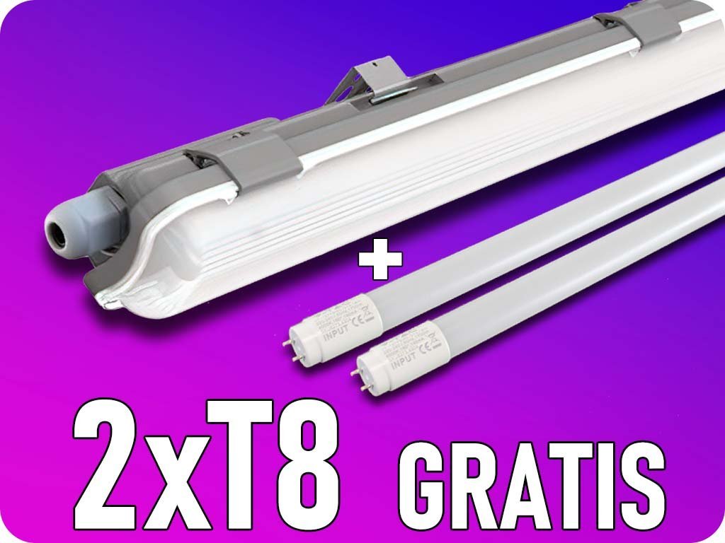 IP65 Halterung für LED-Röhre 120cm + 2x LED-Röhre 18W, 1850lm gratis! 