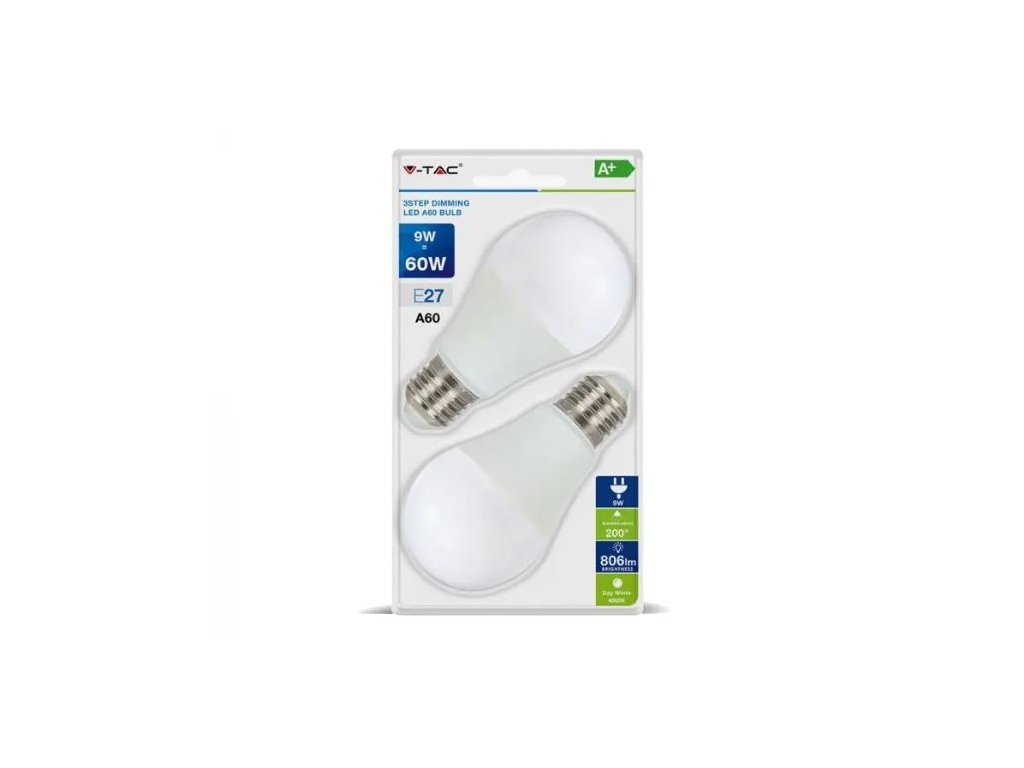E27 LED-Lampe 9W (806lm), 3-Stufen-Dimmung, A60, tagweiß PAKET 2STK 4000K