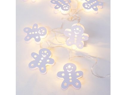 LED-Kette weiße Lebkuchen, Metall, 1,35m, 10LED, 2xAA, warmweiß, ohne Funktionen, transparentes Kabel [XC10WW2A]