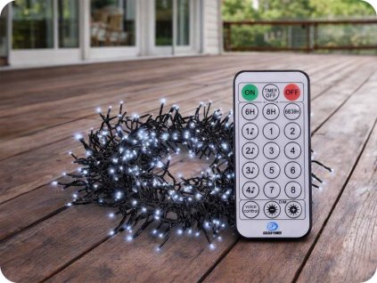 Solight LED Outdoor Weihnachtskette mit Fernbedienung, Cluster, 5m, 576 LEDs, 8 Funktionen, Timer, IP44, kaltweiß [1V11-W]
