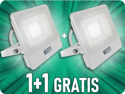 LED Sensor Fluter/Scheinwerfer mit PIR-Sensor, 20W, 1510lm, Samsung Chip, 1m Kabel, 100°, IP65, weiß, 1+1 gratis!