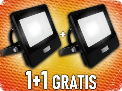 LED Sensor Fluter/Scheinwerfer mit PIR-Sensor, 20W, 1510lm, Samsung Chip, 1m Kabel, 100°, IP65, schwarz, 1+1 gratis!
