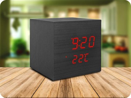 LTC CUBE Wecker mit Thermometerfunktion, Stromversorgung 3xAAA/USB 5V, SCHWARZ