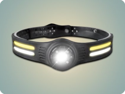 LED-Akku-Stirnlampe 3 W XPE + 5 W COB, 120 lm + 350 lm, 650 mAh, USB-C, IP43