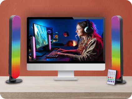 LED-RGB-GAMING-BELEUCHTUNG MIT FERNBEDIENUNG RGB+3000K, GERÄUSCHSENSOR, USB-BETRIEB [WL916]