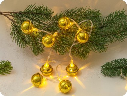 LED Weihnachtsglöckchenkette, 10x LED, gold, 1,5m, 2xAA [1V272]