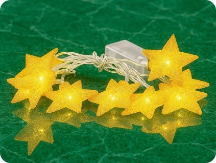 Solight LED-Weihnachtskette, goldene Sterne, 10 LEDs, 1 m, goldfarben, 2 x AA-Batterien, IP20 [1V212]