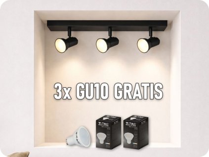 LED-Deckenleuchte für den Innenbereich 3xGU10 RIO, schwarz [AD-OP-6431BGU10] + 3x GU10-Lampe gratis!
