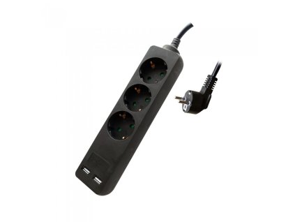 8909 3 weg steckdose mit 2 usb schwarz kabel 1 5m