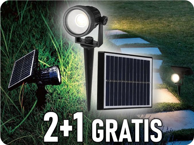 LED Solar Gartenleuchte 2W, 40lm, IP65, schwarz, 2+1 gratis!
