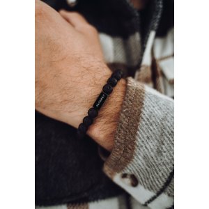 Pánský náramek s textem - Beads - lávový kámen/černá (ZVOLTE VZHLED PÍSMA: Freestyle)