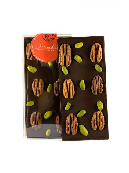 Hořká čokoláda s pekany a pistáciemi