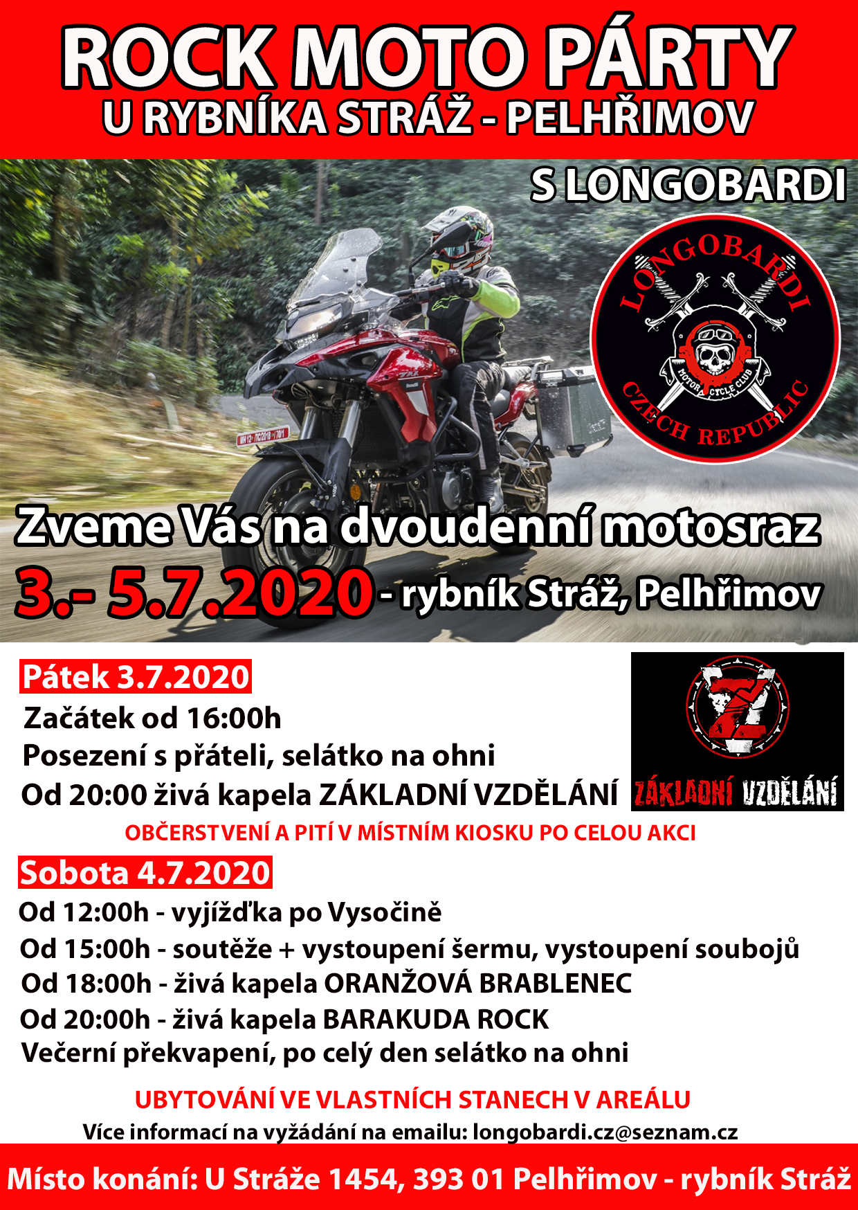 Pozvánka na motosraz 3.-5.7.2020 - Pelhřimov, rybník Stráž