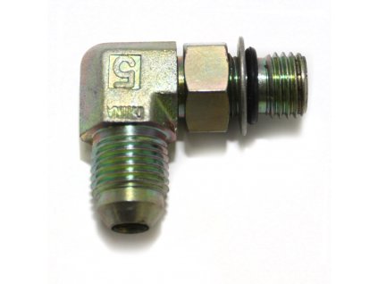 Fittings, Pipe and Hose: Elbow, 90 (7/16-20 ORB X -5 MJIC) Steel, Gold Zinc, Hi Flow