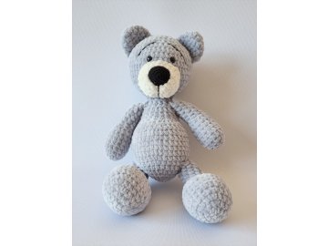 Dekorace háčkovaná zvířátka - šedý medvídek výška 30 cm