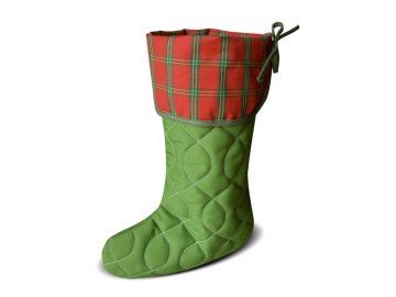 Vánoční nadílková bota zelená, červená kostička