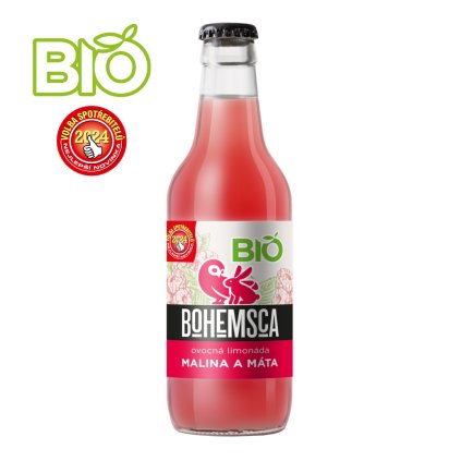 BIO limonáda MALINA a MÁTA 330 ml - 15 ks