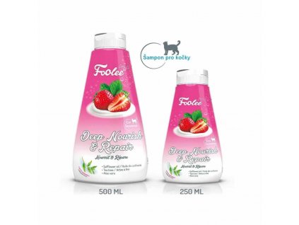 Šampon pro kočky Foolee Beauty Deep Nourish & Repair pro hloubkovou výživu a regeneraci srsti koček, kotat a kočkovitých šelem 500ml a 250 ml