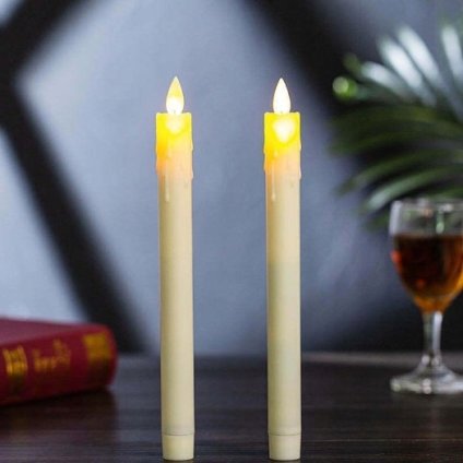 Wysokie Swiece LED kremowe dlugie cienkie 2 szt Swieczki tanczacy plomien