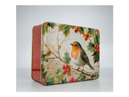 Velká hranatá dóza Robin s červenkou