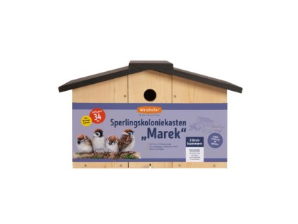 Dřevěná ptačí trojbudka Marek - otvor 3,4 cm