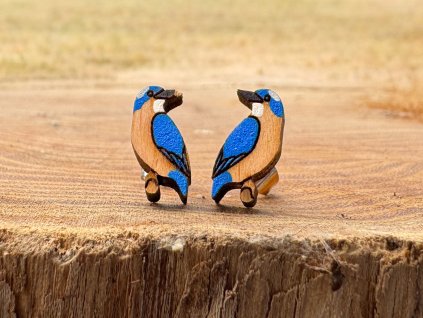 Dřevěné náušnice Ledňáčci