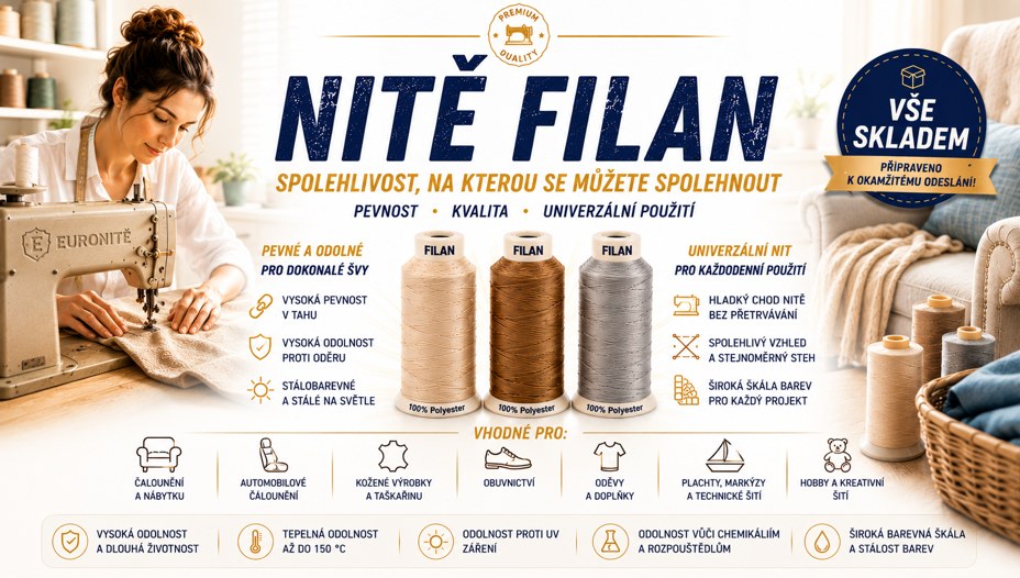 Kvalitní šicí nitě Filan za skvělou cenu VŠE SKLADEM