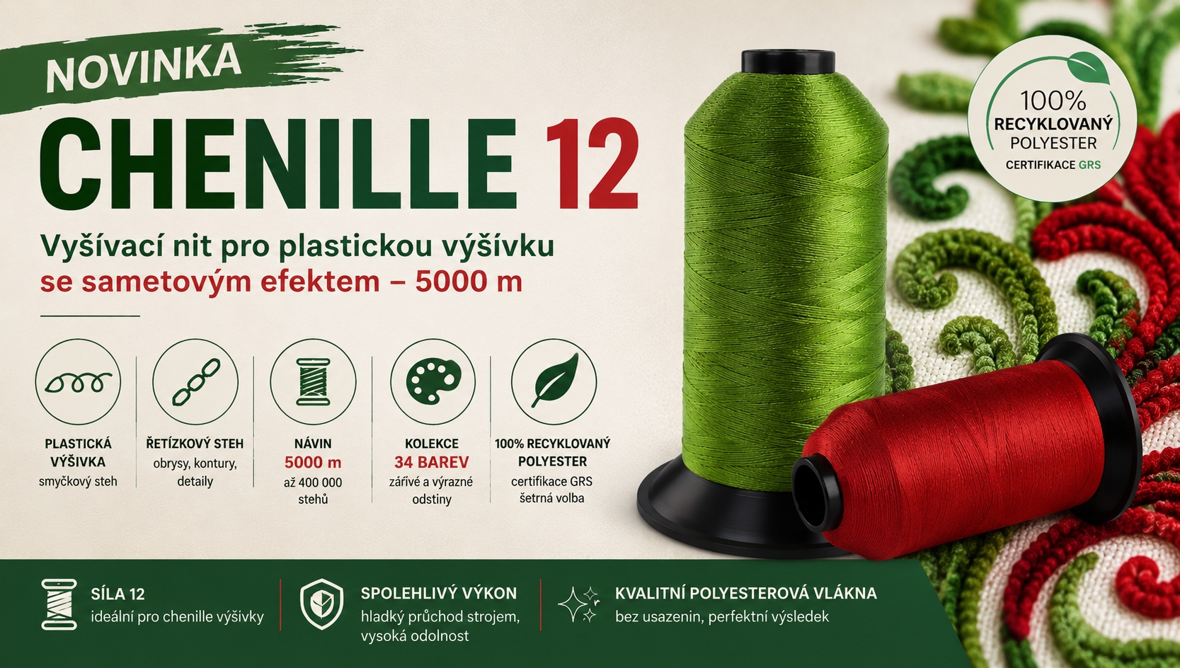 Vyšívací nitě všech barev, levné nitě na šití. Nitě do overlocku,
