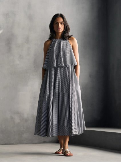 Flared Halter Dress Black & Ivory