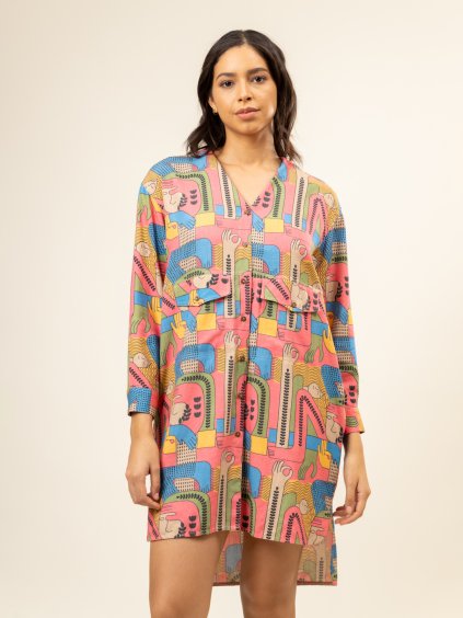 Tunika hannah - Upcykalovaná bavlna a len - tištěné