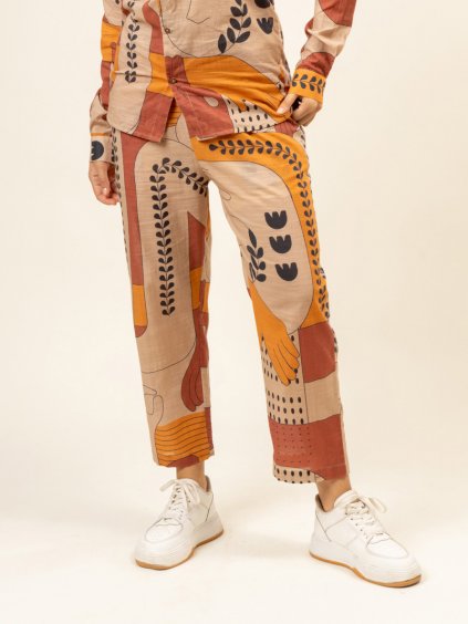 Kalhoty sebevstřícnosti - Upcyklovaná bavlna a len - tištěné