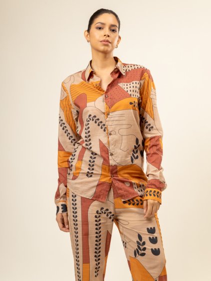 Košile sebevstřícnosti - Upcyklovaná bavlna a len - tištěné