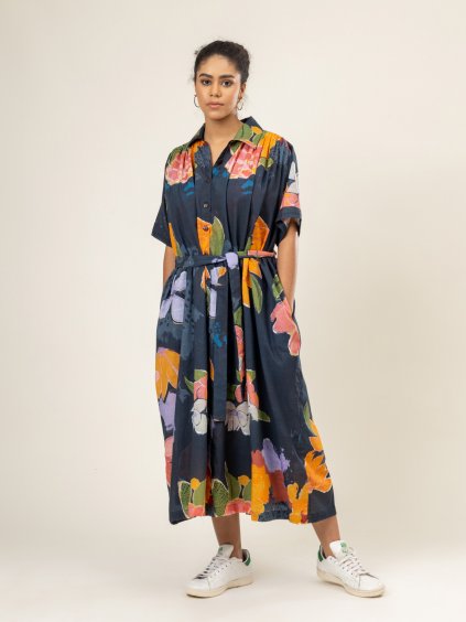 šaty joan - Upcyklovaná bavlna a len - tištěné