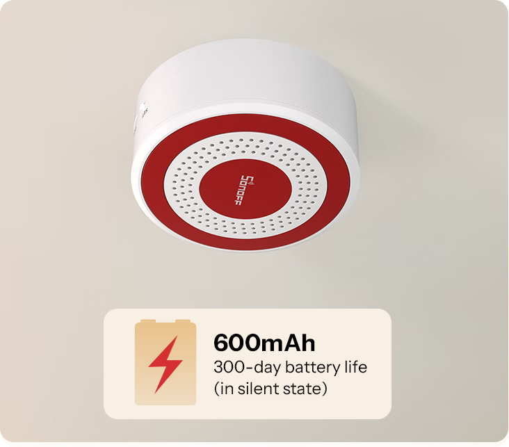 Záložná lítiová batéria 600 mAh v siréne Sonoff SNZB-09P