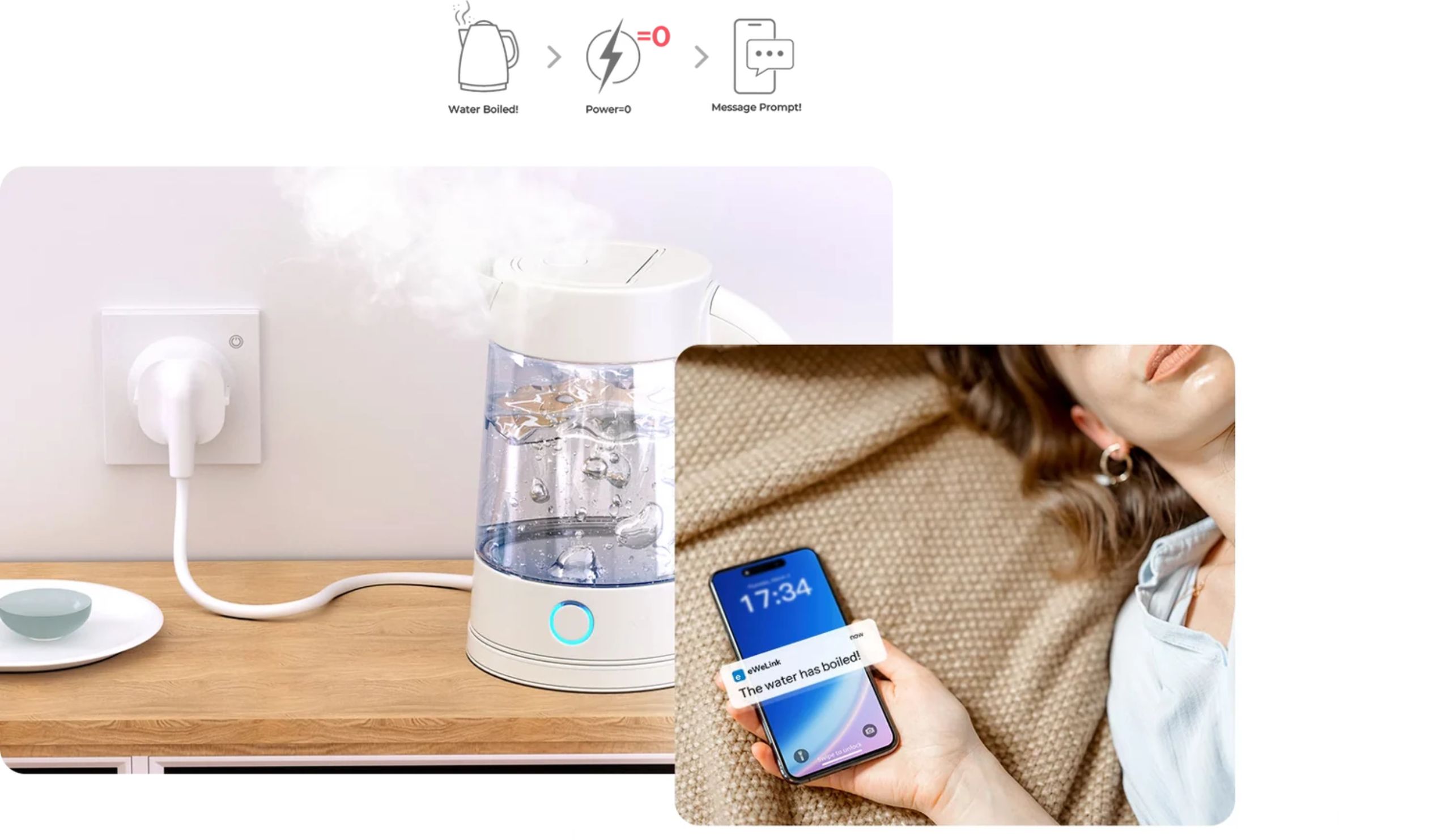 Inteligentná scéna: Wi-Fi zásuvka Sonoff pošle upozornenie, keď kanvica dovarí
