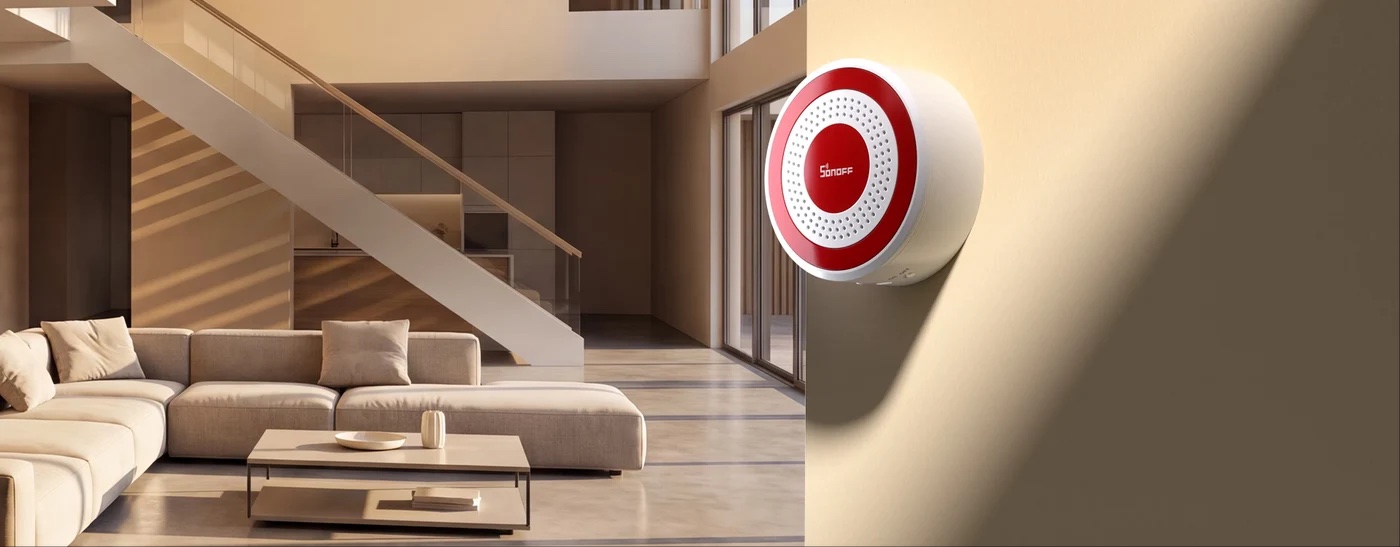 Sonoff SNZB-09P SenseGuard Zigbee interiérová siréna s červeným svetelným prstencom