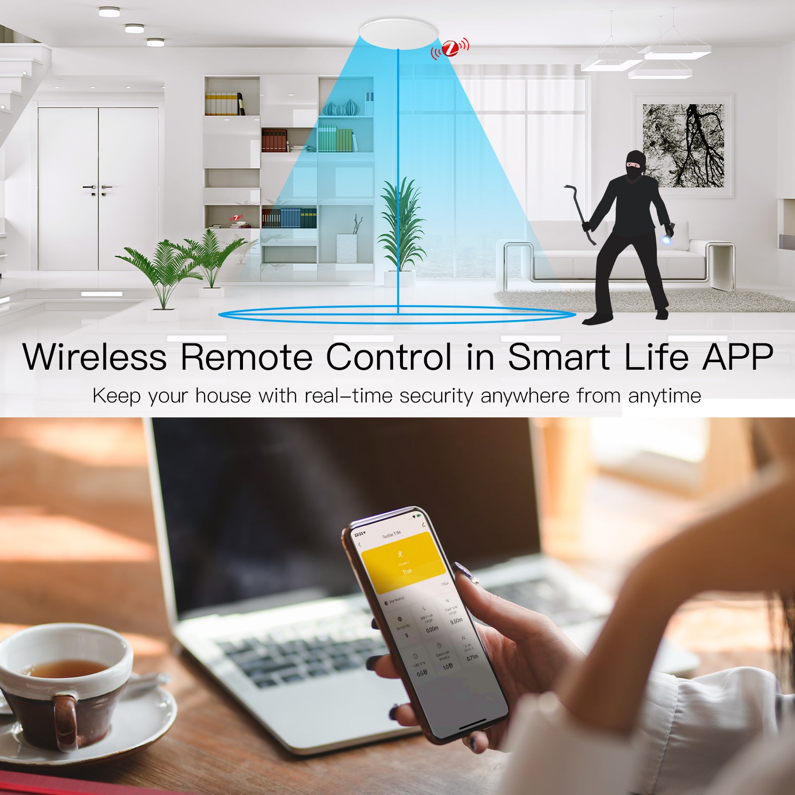 Stropný senzor prítomnosti MOES ZSS-QY-HP s ovládaním v aplikácii Smart Life