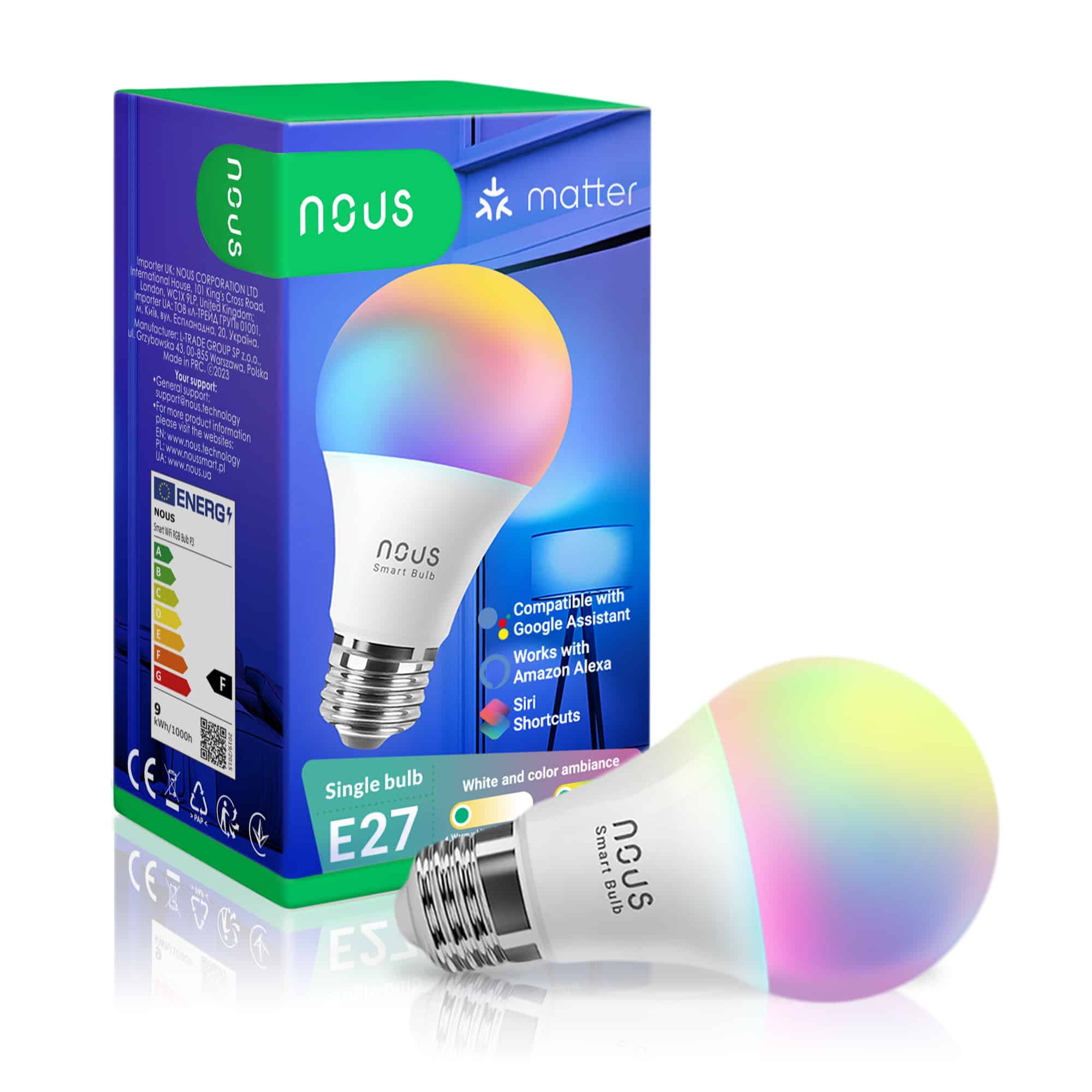 Nous P3 Smart WiFi a Matter RGBW žiarovka E27 pre TUYA