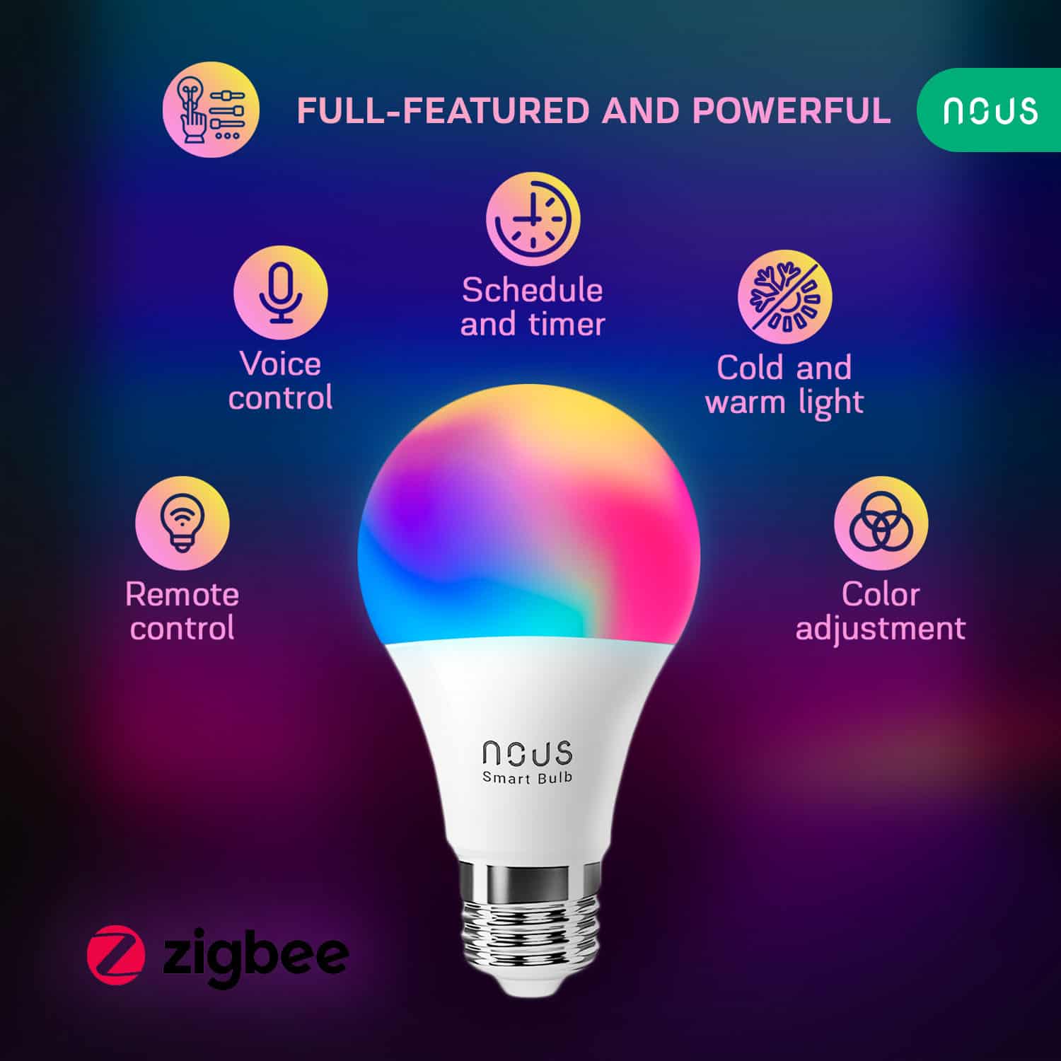 Nous Smart ZigBee RGBW Žiarovka E27 pre TUYA