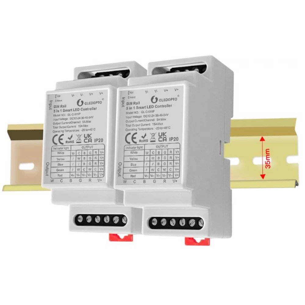 5v1 Zigbee ovládač LED pásov na DIN lištu Gledopto
