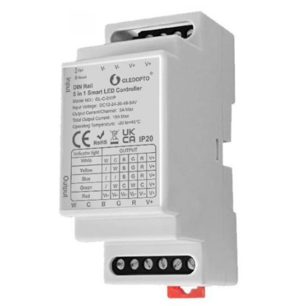 5v1 Zigbee ovládač LED pásov na DIN lištu Gledopto