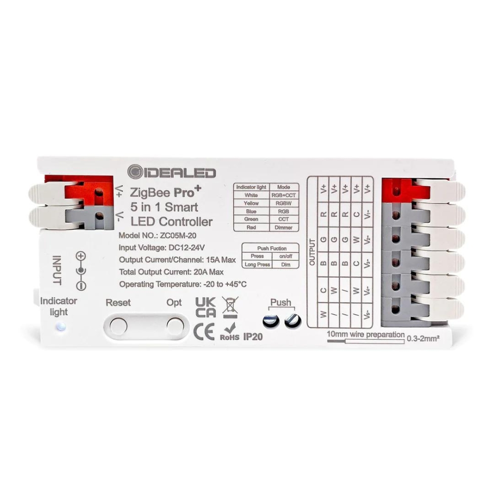 Zigbee ovládač 5v1 pre LED pásy so vstupom na tlačitko