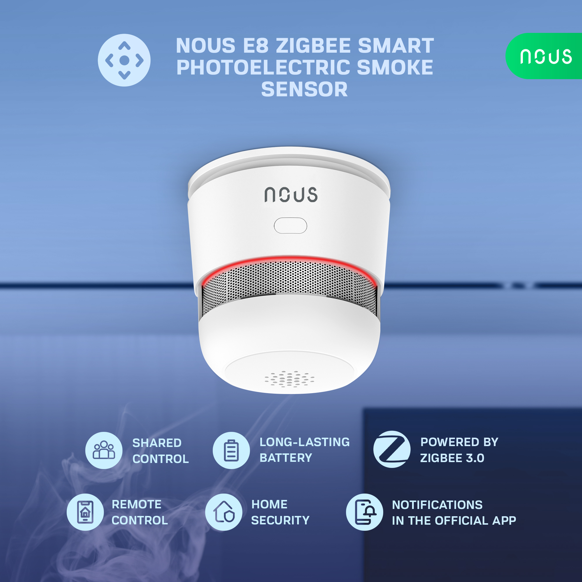Nous Smart Detektor dymu pre TUYA