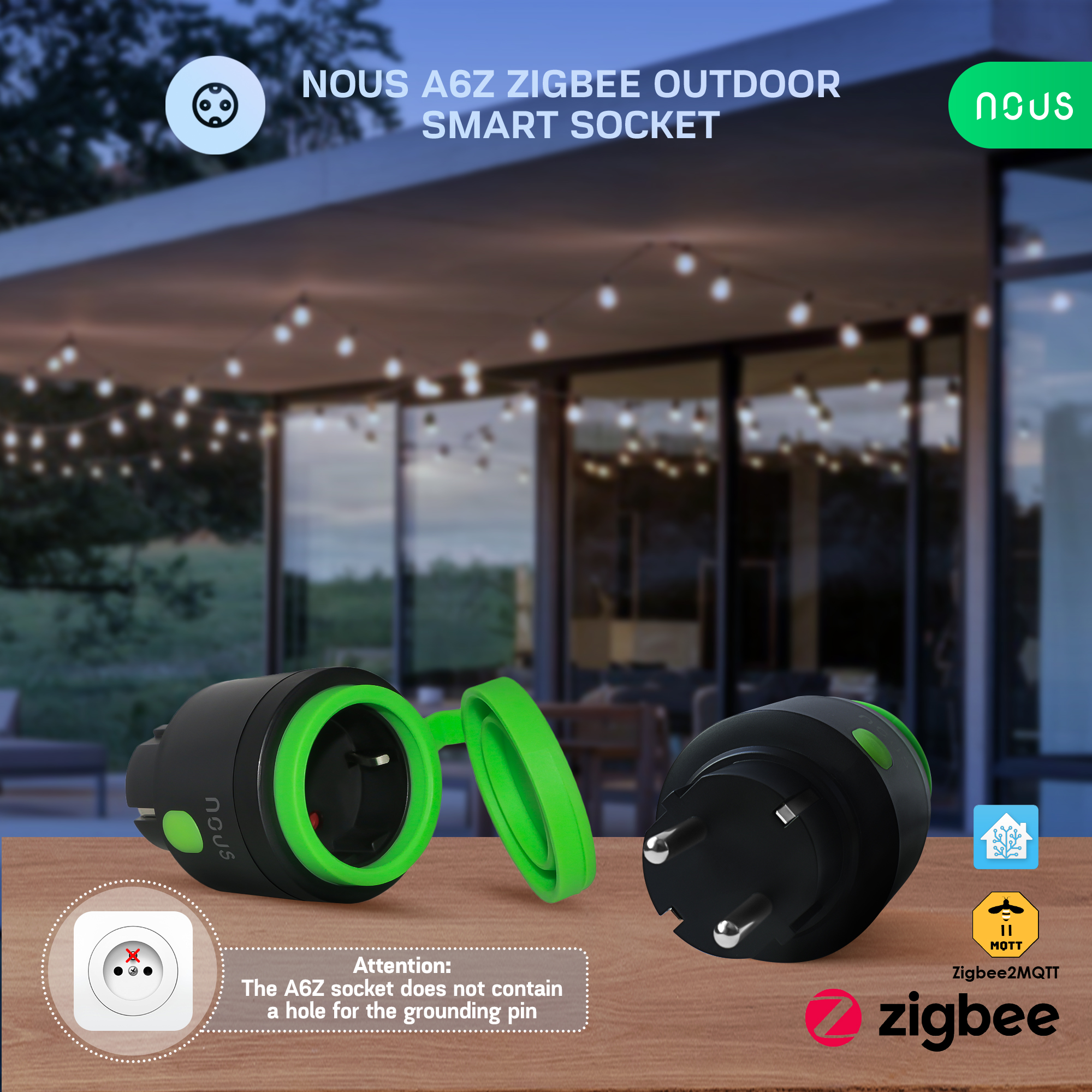 Nous A6Z extériérová Zigbee zásuvka 16A