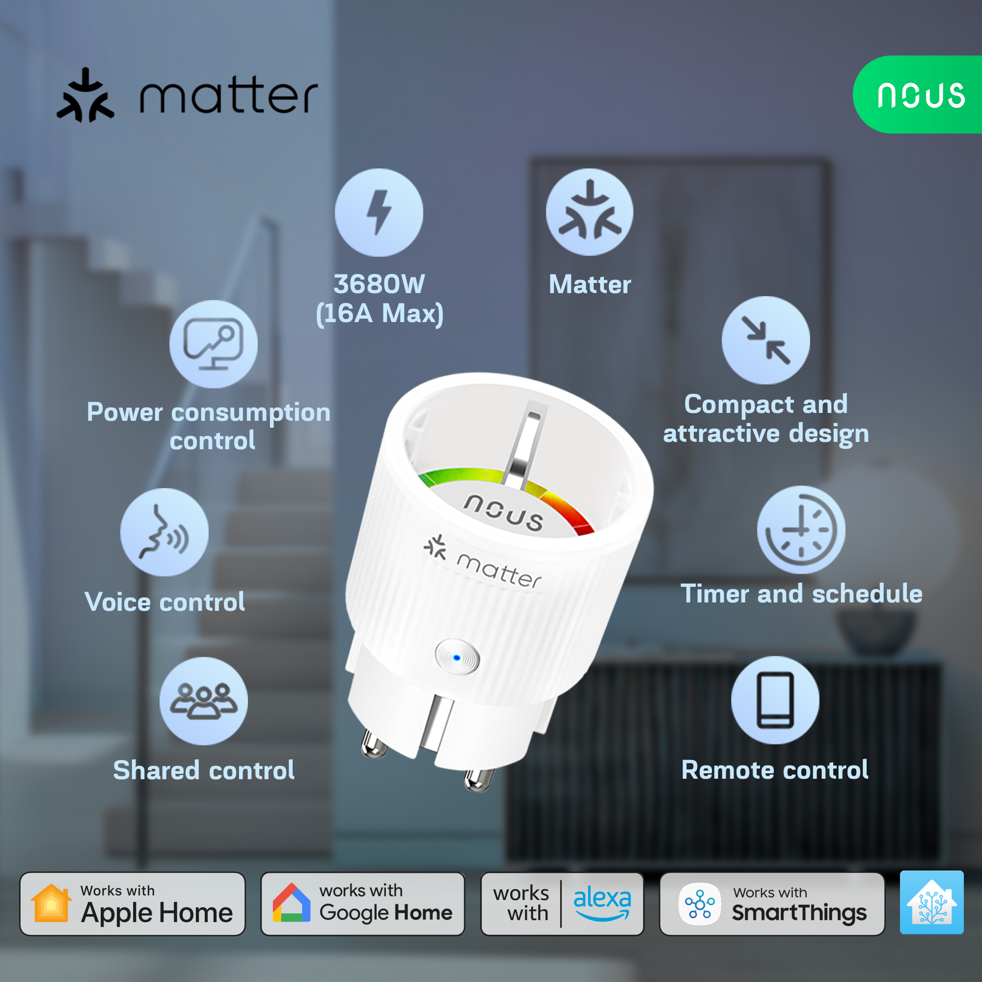 Nous A8M - Matter Smart zásuvka 16A
