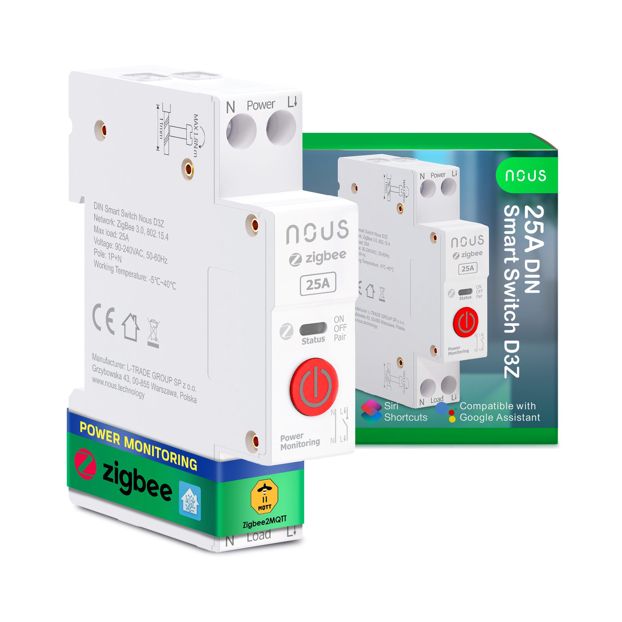 Nous D3Z Smart Switch 25A na din lištu Zigbee