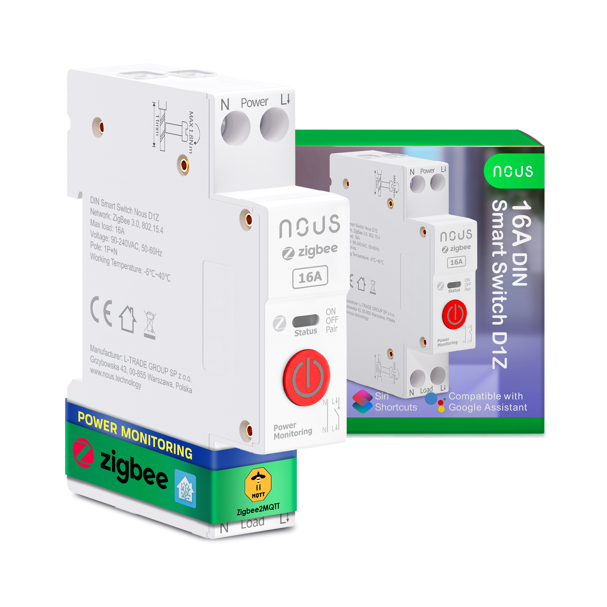 Nous D1Z Smart Switch 16A na din lištu Zigbee